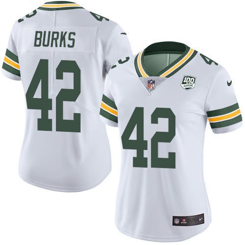 Nike Green Bay Packers #42 Oren Burks White Women's 100th Season Stitched NFL Vapor Untouchable Limited Jersey Womens
