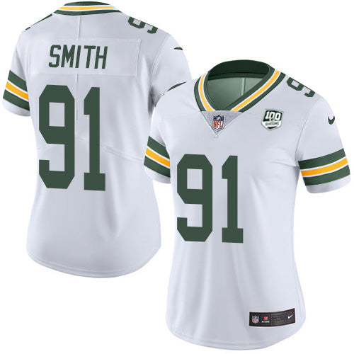 Nike Green Bay Packers #91 Preston Smith White Women's 100th Season Stitched NFL Vapor Untouchable Limited Jersey Womens