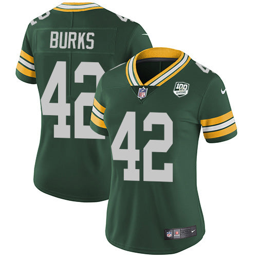 Nike Green Bay Packers #42 Oren Burks Green Team Color Women's 100th Season Stitched NFL Vapor Untouchable Limited Jersey Womens