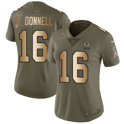 Nike Green Bay Packers #16 Pat O'Donnell Olive/Gold Women's Stitched NFL Limited 2017 Salute To Service Jersey Womens