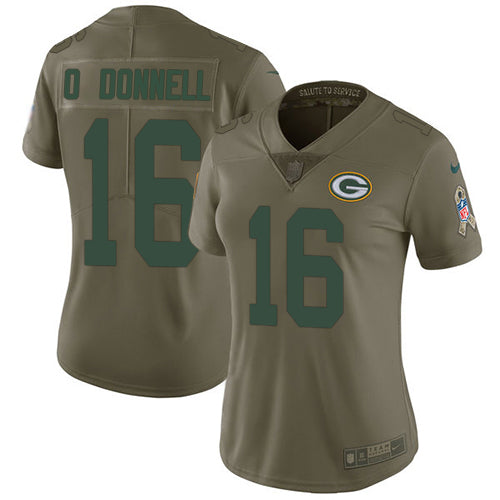 Nike Green Bay Packers #16 Pat O'Donnell Olive Women's Stitched NFL Limited 2017 Salute To Service Jersey Womens