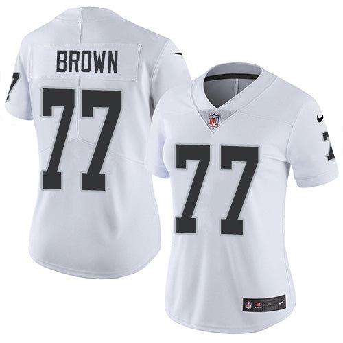 Nike Las Vegas Raiders #77 Trent Brown White Women's Stitched NFL Vapor Untouchable Limited Jersey Womens
