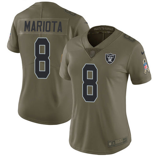 Nike Las Vegas Raiders #8 Marcus Mariota Olive Women's Stitched NFL Limited 2017 Salute To Service Jersey Womens