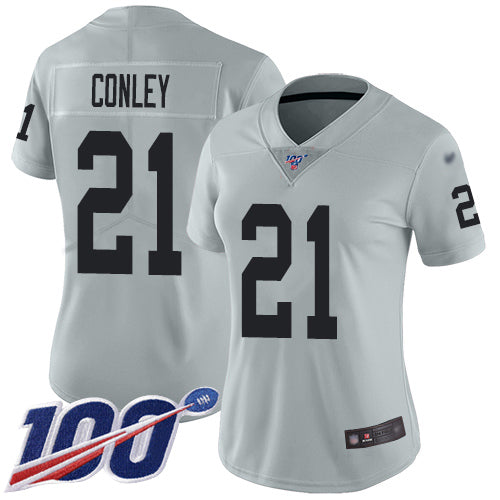 Nike Las Vegas Raiders #21 Gareon Conley Silver Women's Stitched NFL Limited Inverted Legend 100th Season Jersey Womens