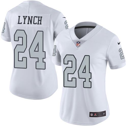 Nike Las Vegas Raiders #24 Marshawn Lynch White Women's Stitched NFL Limited Rush Jersey Womens
