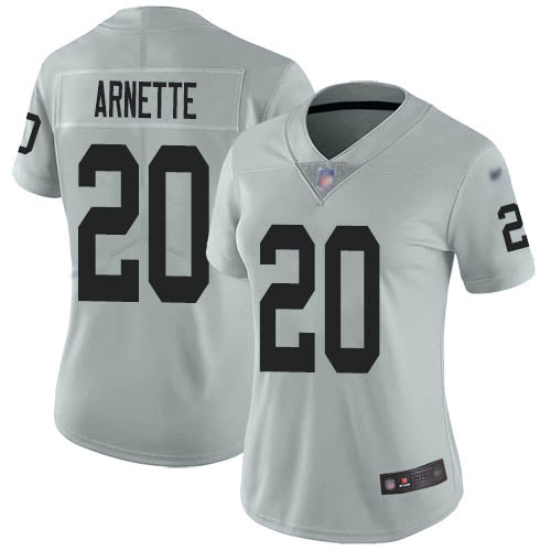 Nike Las Vegas Raiders #20 Damon Arnette Silver Women's Stitched NFL Limited Inverted Legend Jersey Womens