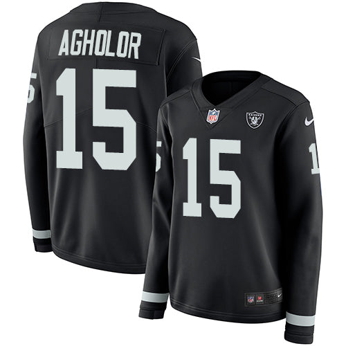 Nike Las Vegas Raiders #15 Nelson Agholor Black Team Color Women's Stitched NFL Limited Therma Long Sleeve Jersey Womens