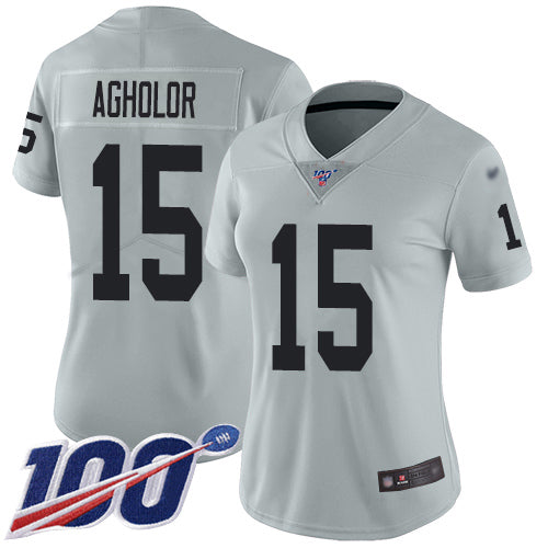 Nike Las Vegas Raiders #15 Nelson Agholor Silver Women's Stitched NFL Limited Inverted Legend 100th Season Jersey Womens