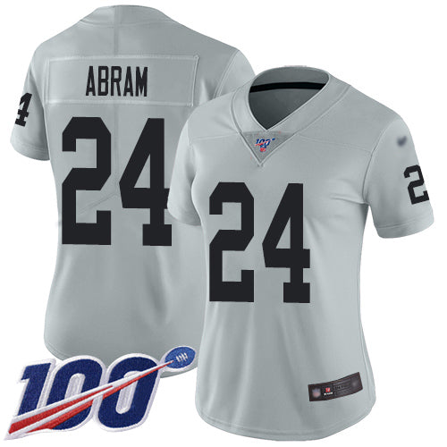 Nike Las Vegas Raiders #24 Johnathan Abram Silver Women's Stitched NFL Limited Inverted Legend 100th Season Jersey Womens