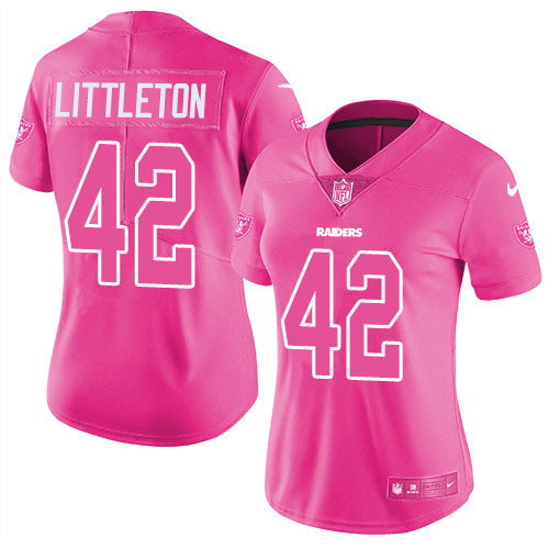 Nike Las Vegas Raiders #42 Cory Littleton Pink Women's Stitched NFL Limited Rush Fashion Jersey Womens