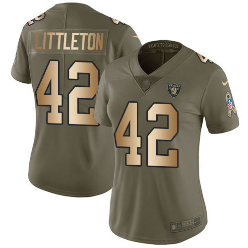 Nike Las Vegas Raiders #42 Cory Littleton Olive/Gold Women's Stitched NFL Limited 2017 Salute To Service Jersey Womens
