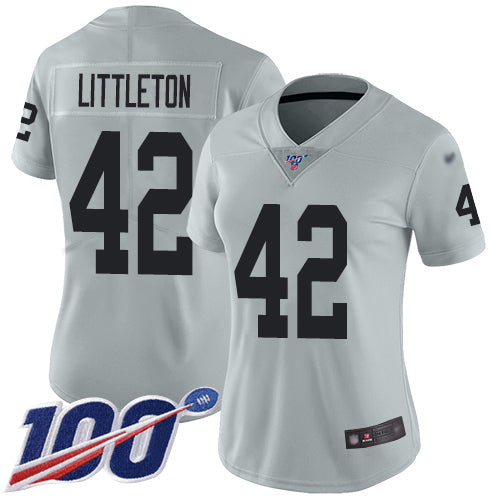 Nike Las Vegas Raiders #42 Cory Littleton Silver Women's Stitched NFL Limited Inverted Legend 100th Season Jersey Womens