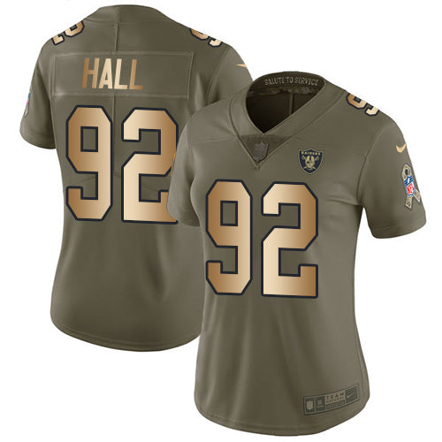 Nike Las Vegas Raiders #92 P.J. Hall Olive/Gold Women's Stitched NFL Limited 2017 Salute to Service Jersey Womens