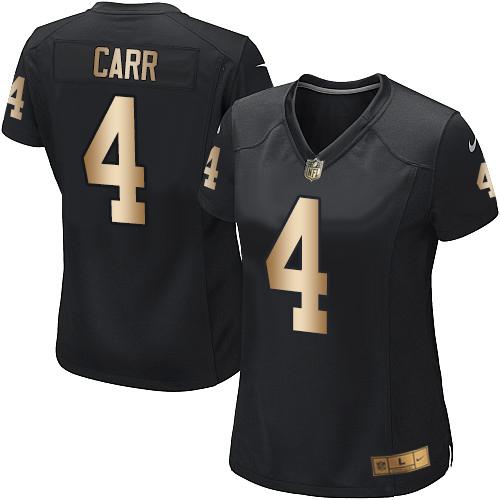 Nike Las Vegas Raiders #4 Derek Carr Black Team Color Women's Stitched NFL Elite Gold Jersey Womens