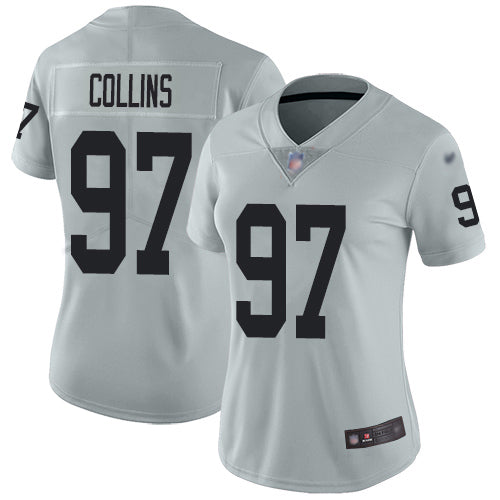Nike Las Vegas Raiders #97 Maliek Collins Silver Women's Stitched NFL Limited Inverted Legend Jersey Womens