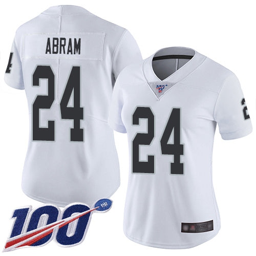 Nike Las Vegas Raiders #24 Johnathan Abram White Women's Stitched NFL 100th Season Vapor Limited Jersey Womens
