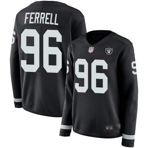 Nike Las Vegas Raiders #96 Clelin Ferrell Black Team Color Women's Stitched NFL Limited Therma Long Sleeve Jersey Womens