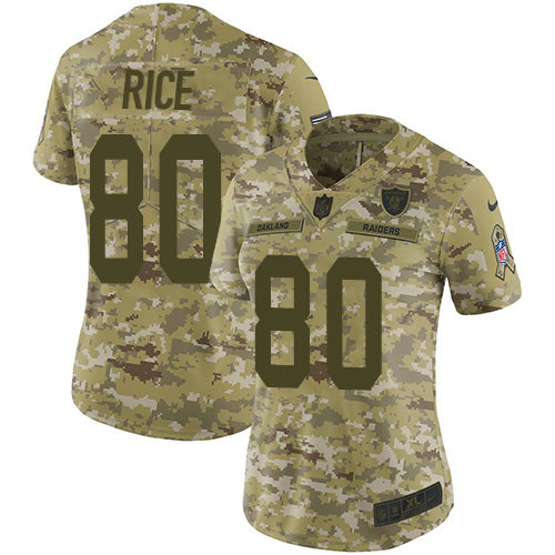Nike Las Vegas Raiders #80 Jerry Rice Camo Women's Stitched NFL Limited 2018 Salute to Service Jersey Womens