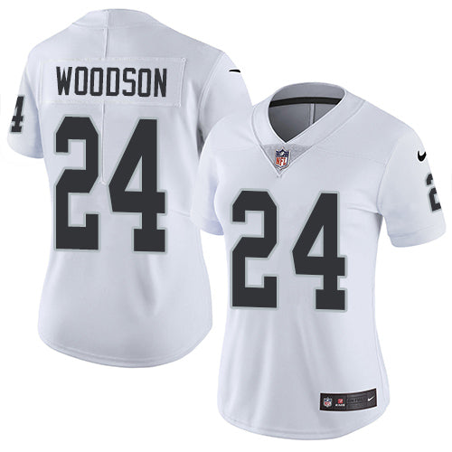 Nike Las Vegas Raiders #24 Charles Woodson White Women's Stitched NFL Vapor Untouchable Limited Jersey Womens
