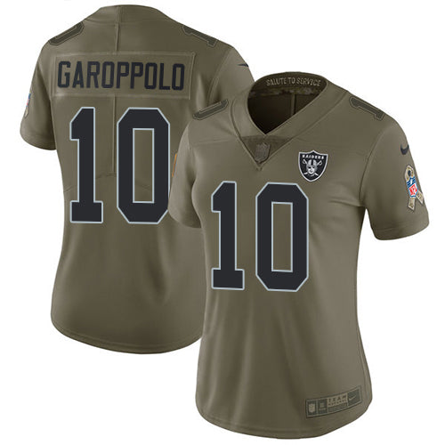 Nike Las Vegas Raiders #10 Jimmy Garoppolo Olive Women's Stitched NFL Limited 2017 Salute To Service Jersey Womens