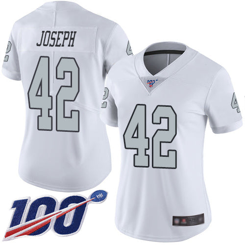 Nike Las Vegas Raiders #42 Karl Joseph White Women's Stitched NFL Limited Rush 100th Season Jersey Womens