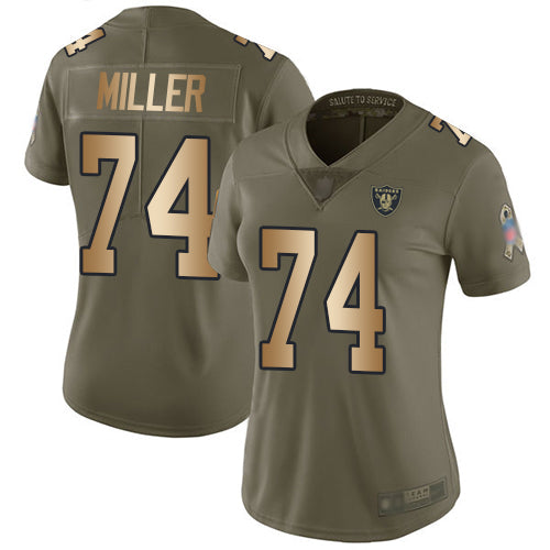 Nike Las Vegas Raiders #74 Kolton Miller Olive/Gold Women's Stitched NFL Limited 2017 Salute to Service Jersey Womens