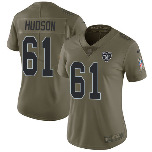 Nike Las Vegas Raiders #61 Rodney Hudson Olive Women's Stitched NFL Limited 2017 Salute to Service Jersey Womens