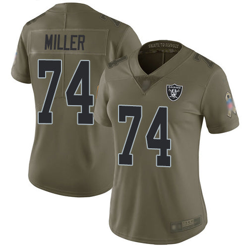 Nike Las Vegas Raiders #74 Kolton Miller Olive Women's Stitched NFL Limited 2017 Salute to Service Jersey Womens