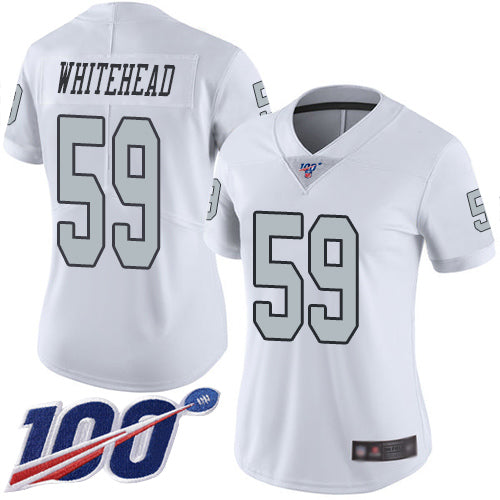 Nike Las Vegas Raiders #59 Tahir Whitehead White Women's Stitched NFL Limited Rush 100th Season Jersey Womens