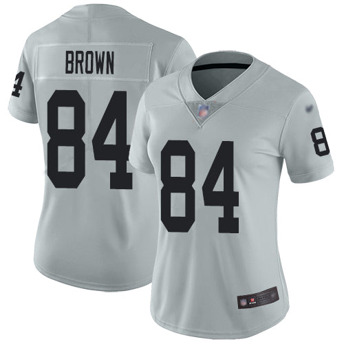 Nike Las Vegas Raiders #84 Antonio Brown Silver Women's Stitched NFL Limited Inverted Legend Jersey Womens