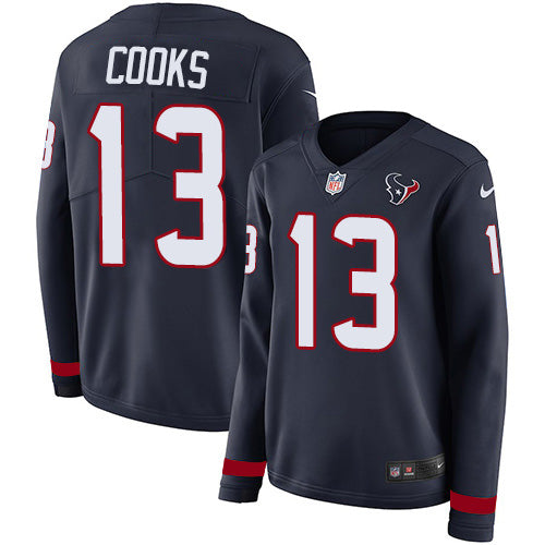 Nike Houston Texans #13 Brandin Cooks Navy Blue Team Color Women's Stitched NFL Limited Therma Long Sleeve Jersey Womens
