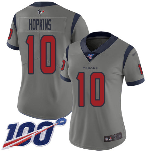 Nike Houston Texans #10 DeAndre Hopkins Gray Women's Stitched NFL Limited Inverted Legend 100th Season Jersey Womens