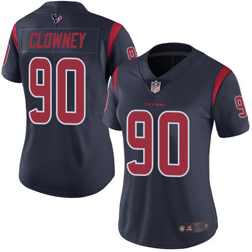 Nike Houston Texans #90 Jadeveon Clowney Navy Blue Women's Stitched NFL Limited Rush Jersey Womens