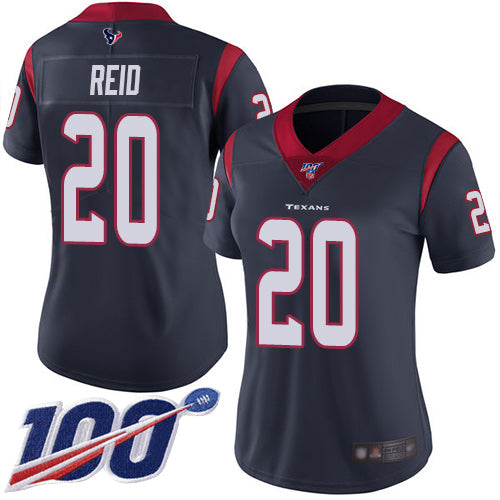 Nike Houston Texans #20 Justin Reid Navy Blue Team Color Women's Stitched NFL 100th Season Vapor Limited Jersey Womens
