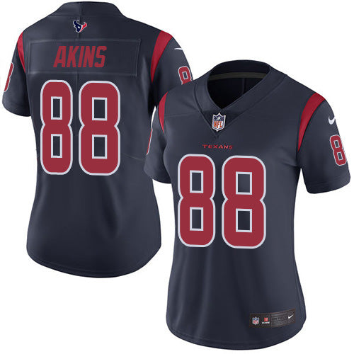 Nike Houston Texans #88 Jordan Akins Navy Blue Women's Stitched NFL Limited Rush Jersey Womens