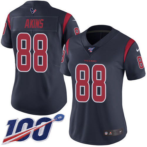 Nike Houston Texans #88 Jordan Akins Navy Blue Women's Stitched NFL Limited Rush 100th Season Jersey Womens