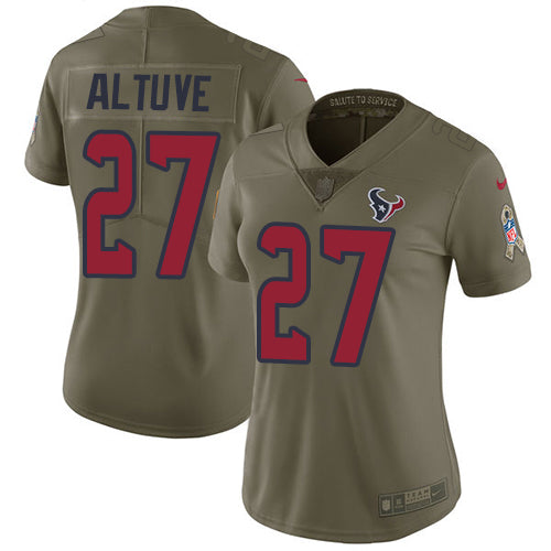 Nike Houston Texans #27 Jose Altuve Olive Women's Stitched NFL Limited 2017 Salute to Service Jersey Womens