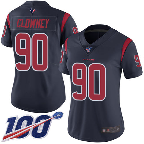Nike Houston Texans #90 Jadeveon Clowney Navy Blue Women's Stitched NFL Limited Rush 100th Season Jersey Womens