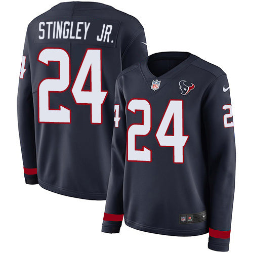 Nike Houston Texans #24 Derek Stingley Jr. Navy Blue Team Color Women's Stitched NFL Limited Therma Long Sleeve Jersey Womens