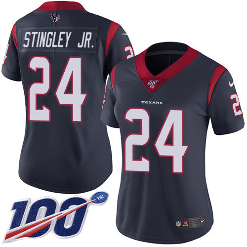 Nike Houston Texans #24 Derek Stingley Jr. Navy Blue Team Color Women's Stitched NFL 100th Season Vapor Untouchable Limited Jersey Womens