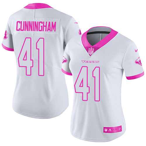 Nike Houston Texans #41 Zach Cunningham White/Pink Women's Stitched NFL Limited Rush Fashion Jersey Womens