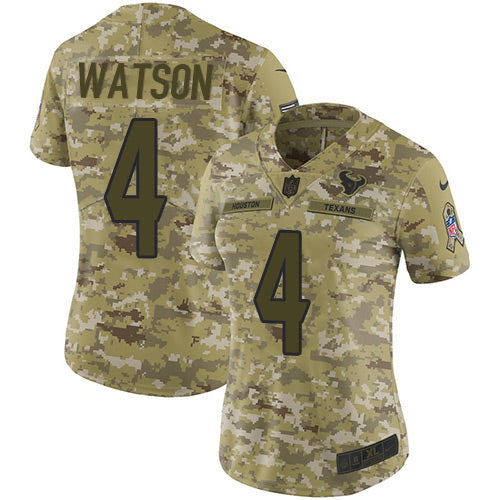 Nike Houston Texans #4 Deshaun Watson Camo Women's Stitched NFL Limited 2018 Salute to Service Jersey Womens