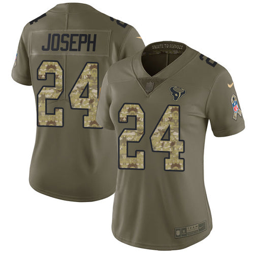 Nike Houston Texans #24 Johnathan Joseph Olive/Camo Women's Stitched NFL Limited 2017 Salute to Service Jersey Womens