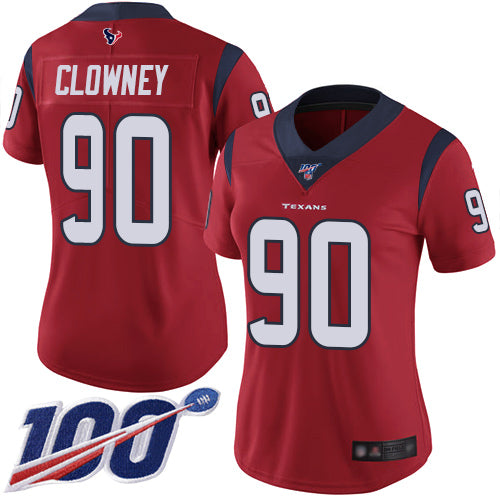 Nike Houston Texans #90 Jadeveon Clowney Red Alternate Women's Stitched NFL 100th Season Vapor Limited Jersey Womens