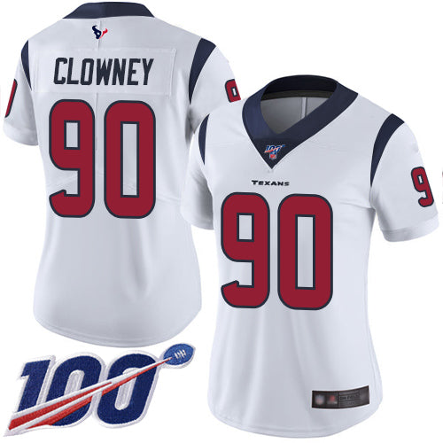 Nike Houston Texans #90 Jadeveon Clowney White Women's Stitched NFL 100th Season Vapor Limited Jersey Womens