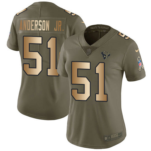 Nike Houston Texans #51 Will Anderson Jr. Olive/Gold Women's Stitched NFL Limited 2017 Salute To Service Jersey Womens