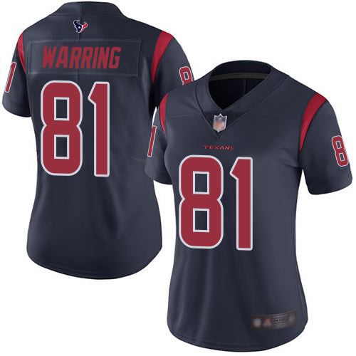 Nike Houston Texans #81 Kahale Warring Navy Blue Women's Stitched NFL Limited Rush Jersey Womens