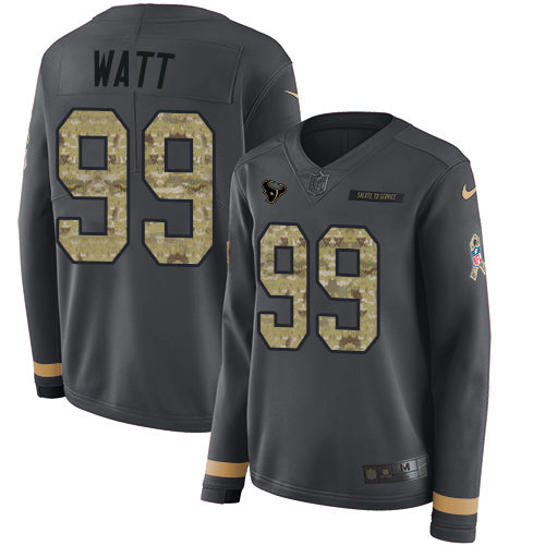 Nike Houston Texans #99 J.J. Watt Anthracite Salute to Service Women's Stitched NFL Limited Therma Long Sleeve Jersey Womens