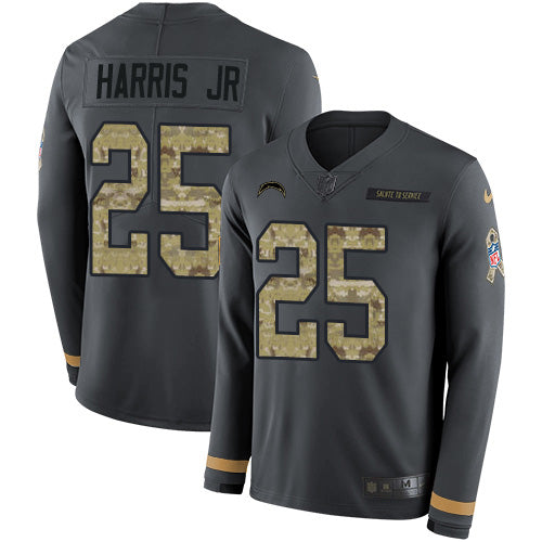 Nike Los Angeles Chargers #25 Chris Harris Jr Anthracite Salute to Service Youth Stitched NFL Limited Therma Long Sleeve Jersey Youth