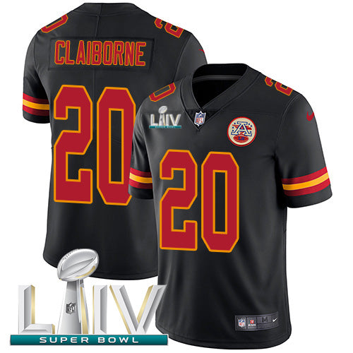 Nike Kansas City Chiefs #20 Morris Claiborne Black Super Bowl LIV 2020 Youth Stitched NFL Limited Rush Jersey Youth